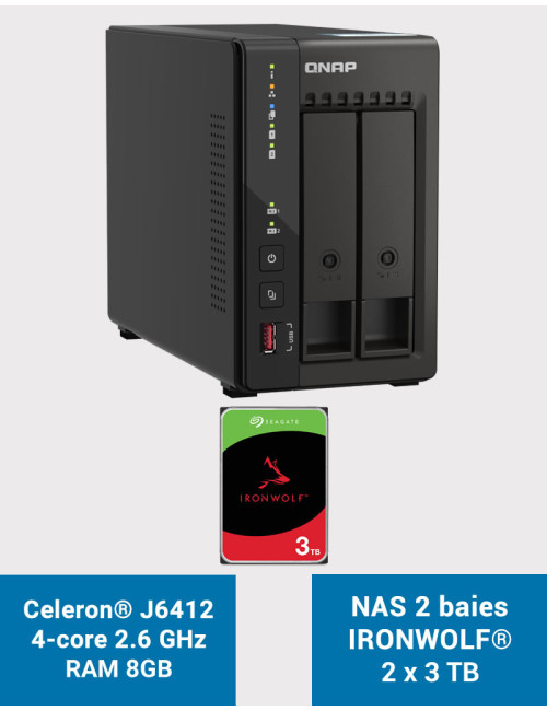 QNAP TS-253E 8GB Serveur NAS 2 baies IRONWOLF 6To (2x3To)