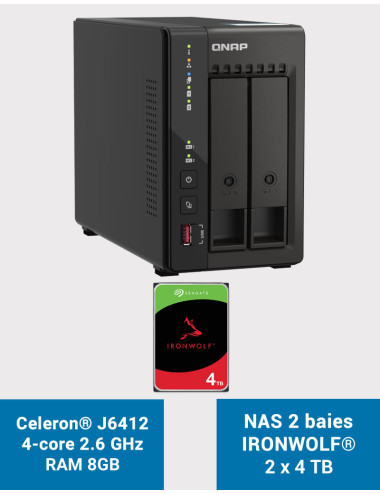 QNAP TS-253E 8GB NAS Server 2 bays IRONWOLF 8TB (2x4TB)