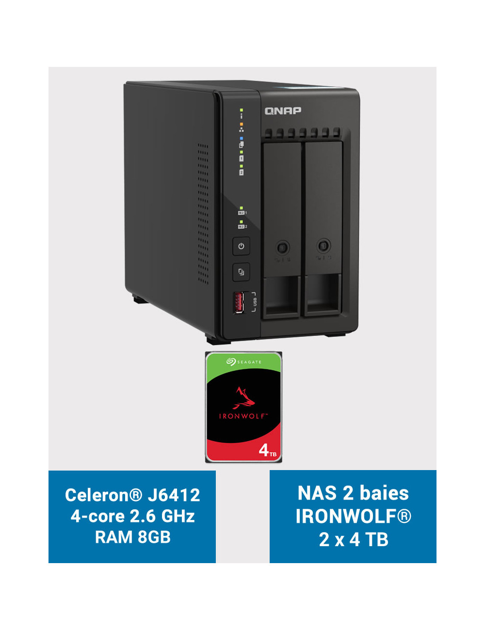 QNAP TS-253E 8GB Serveur NAS 2 baies IRONWOLF 8To (2x4To)