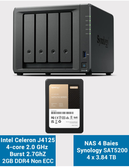 Synology DS423+ 2Go Serveur NAS SSD SAT5200 15360Go (4x3840Go)