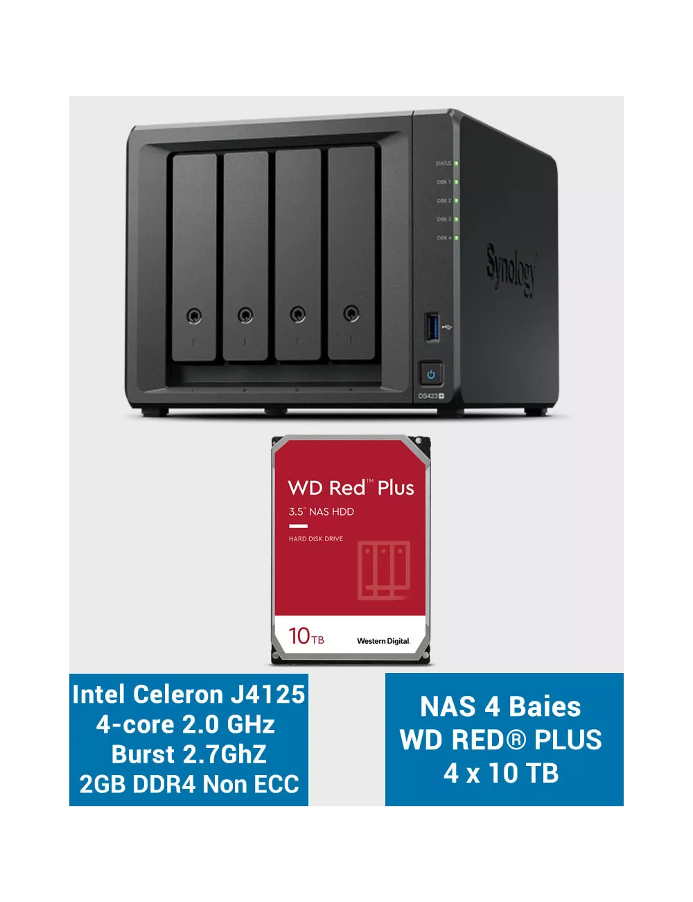 Synology DS423+ 2Go Serveur NAS WD RED PLUS 40To (4x10To)