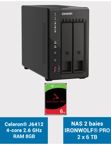 QNAP TS-253E 8GB Serveur NAS 2 baies IRONWOLF PRO 12To (2x6To)
