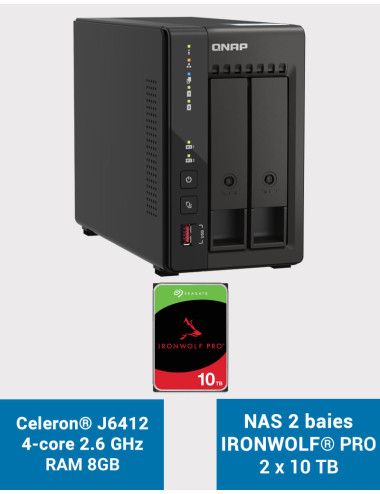QNAP TS-253E 8GB NAS Server 2 bays IRONWOLF PRO 20TB (2x10TB)