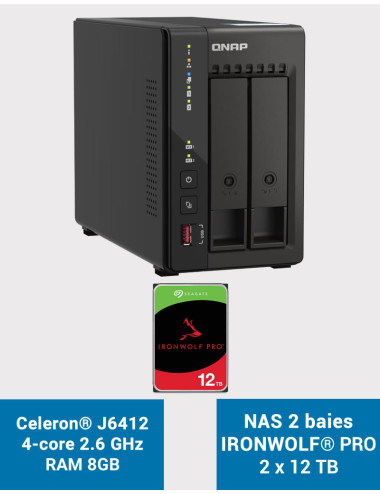 QNAP TS-253E 8GB Serveur NAS 2 baies IRONWOLF PRO 24To (2x12To)