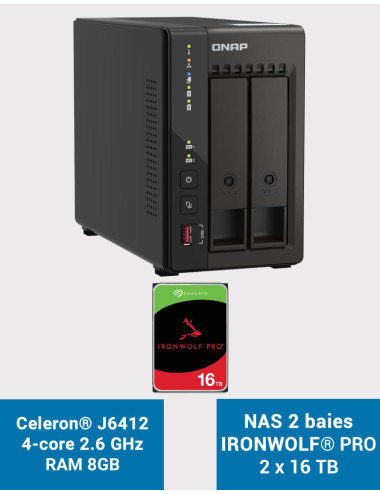 QNAP TS-253E 8GB Serveur NAS 2 baies IRONWOLF PRO 32To (2x16To)