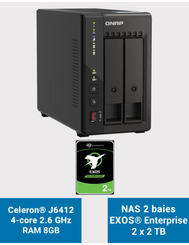 QNAP TS-253E 8GB Servidor NAS 2 bahías EXOS Enterprise 4TB (2x2TB)