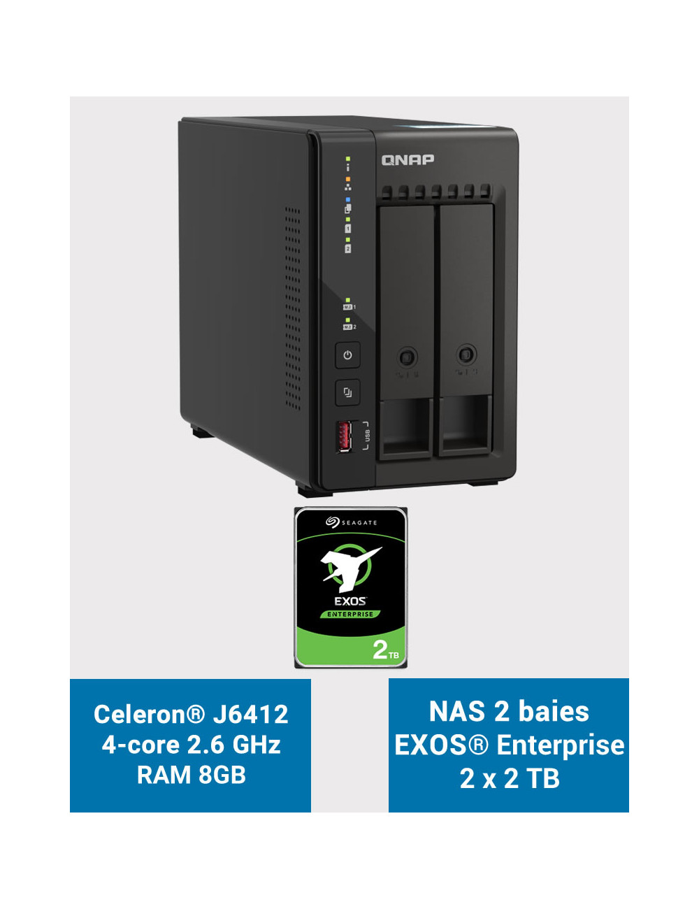 QNAP TS-253E 8GB Serveur NAS 2 baies EXOS Enterprise 4To (2x2To)