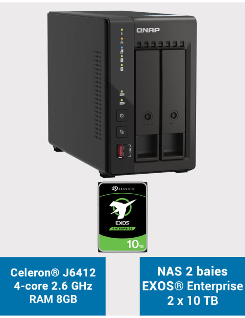 QNAP TS-253E 8GB Servidor NAS 2 bahías EXOS Enterprise 20TB (2x10TB)