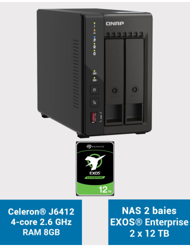 QNAP TS-253E 8GB NAS Server 2 bays EXOS Enterprise 24TB (2x12TB)