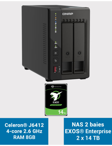 QNAP TS-253E 8GB Servidor NAS 2 bahías EXOS Enterprise 28TB (2x14TB)