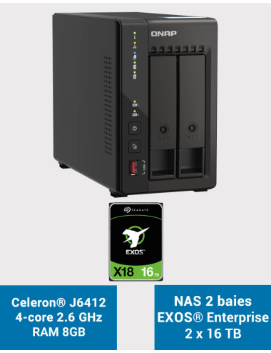 QNAP TS-253E 8GB Servidor NAS 2 bahías EXOS Enterprise 32TB (2x16TB)