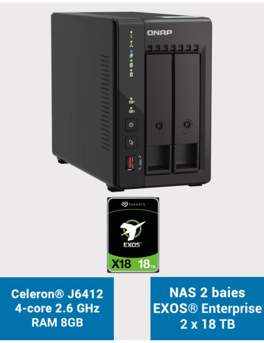 QNAP TS-253E 8GB Servidor NAS 2 bahías EXOS Enterprise 36TB (2x18TB)