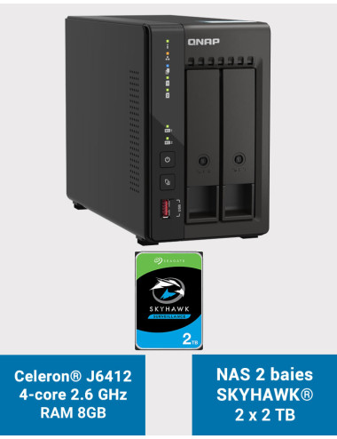QNAP TS-253E 8GB Servidor NAS 2 bahías SKYHAWK 4TB (2x2TB)