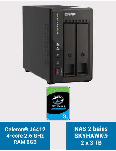QNAP TS-253E 8GB NAS Server 2 bays SKYHAWK 6TB (2x3TB)