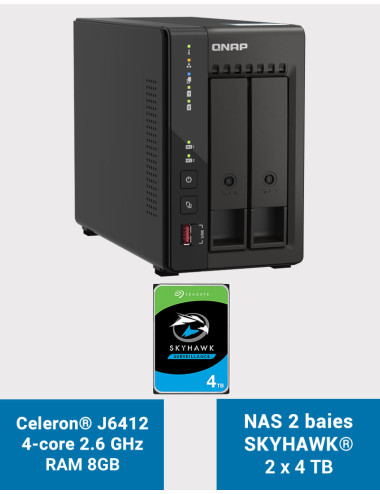 QNAP TS-253E 8GB Serveur NAS 2 baies SKYHAWK 8To (2x4To)