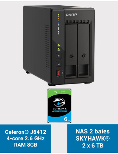 QNAP TS-253E 8GB NAS Server 2 bays SKYHAWK 12TB (2x6TB)