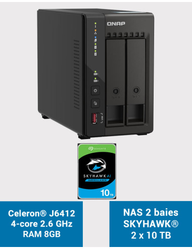 QNAP TS-253E 8GB Servidor NAS 2 bahías SKYHAWK 20TB (2x10TB)