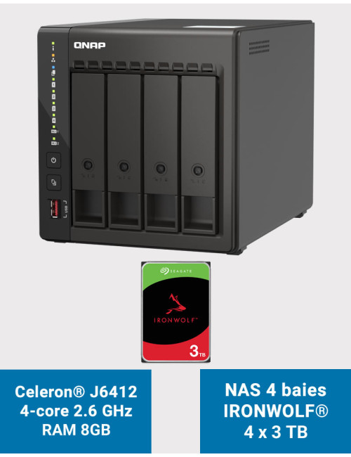 QNAP TS-453E 8GB Serveur NAS 4 baies IRONWOLF 12To (4x3To)