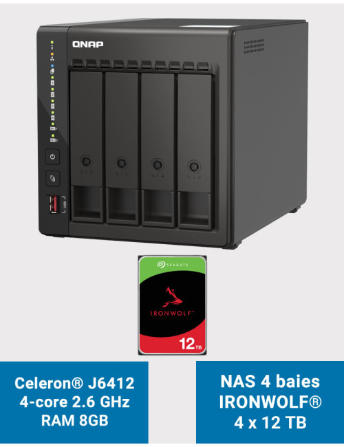 QNAP TS-453E 8GB Servidor NAS 4 bahías IRONWOLF 48TB (4x12TB)