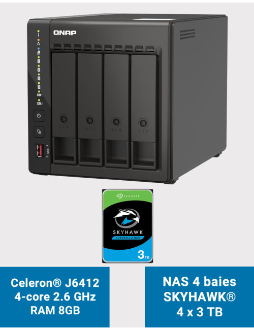QNAP TS-453E 8GB Serveur NAS 4 baies SKYHAWK 12To (4x3To)
