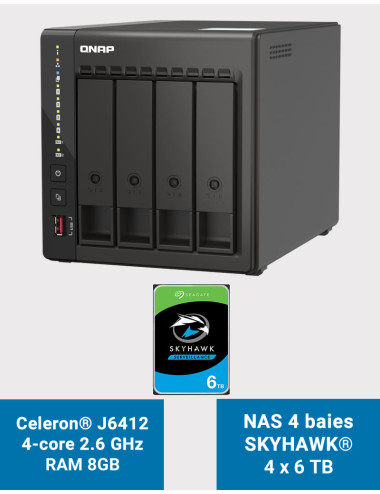 QNAP TS-453E 8GB Servidor NAS 4 bahías SKYHAWK 24TB (4x6TB)