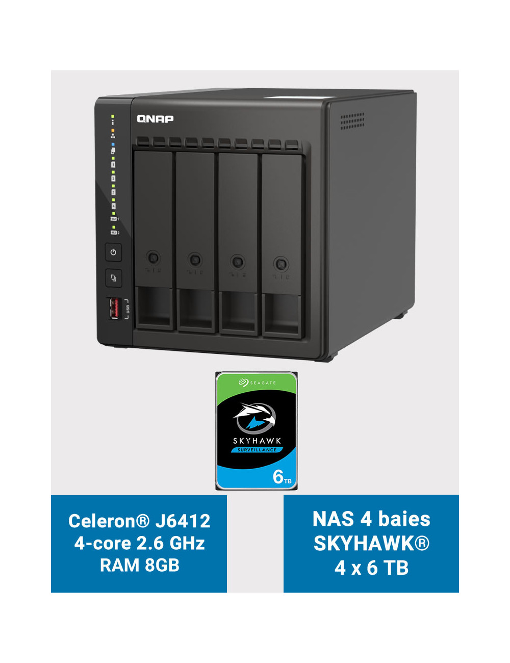 QNAP TS-453E 8GB Serveur NAS 4 baies SKYHAWK 24To (4x6To)