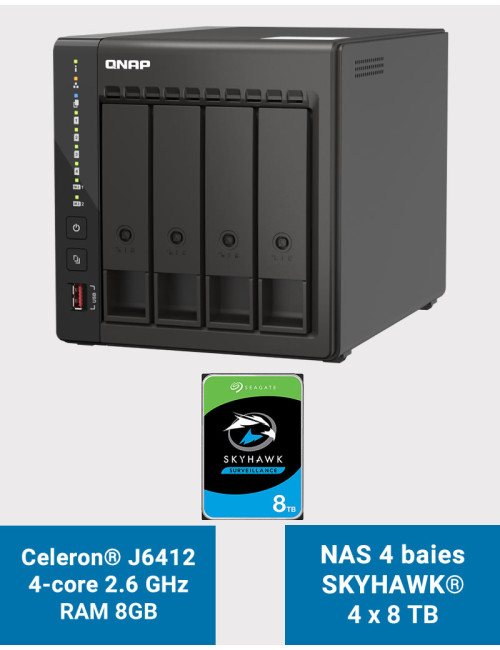 QNAP TS-453E 8GB Servidor NAS 4 bahías SKYHAWK 32TB (4x8TB)