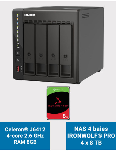 QNAP TS-453E 8GB Serveur NAS 4 baies IRONWOLF PRO 32To (4x8To)