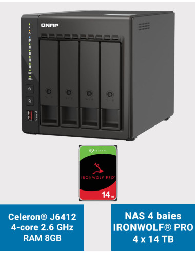 QNAP TS-453E 8GB Servidor NAS 4 bahías IRONWOLF PRO 56TB (4x14TB)