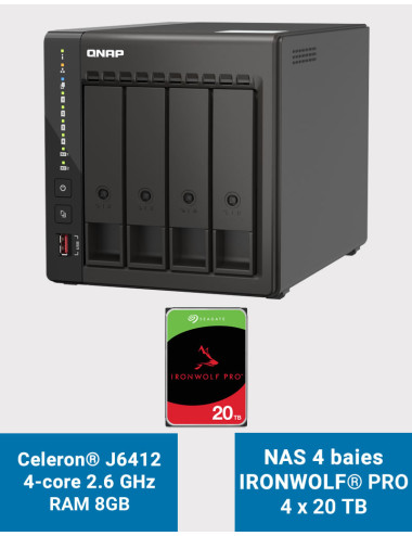 QNAP TS-453E 8GB Serveur NAS 4 baies IRONWOLF PRO 80To (4x20To)