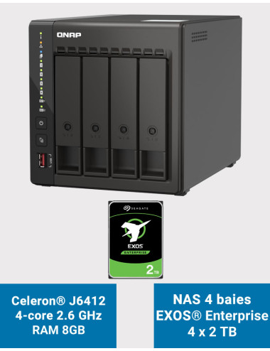 QNAP TS-453E 8GB Servidor NAS 4 bahías EXOS Enterprise 8TB (4x2TB)