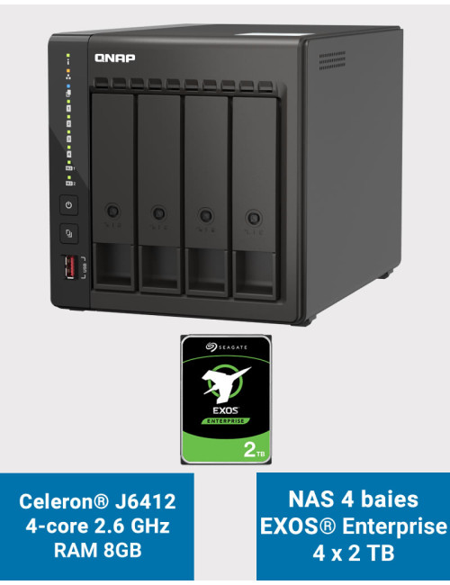 QNAP TS-453E 8GB Serveur NAS 4 baies EXOS Enterprise 8To (4x2To)