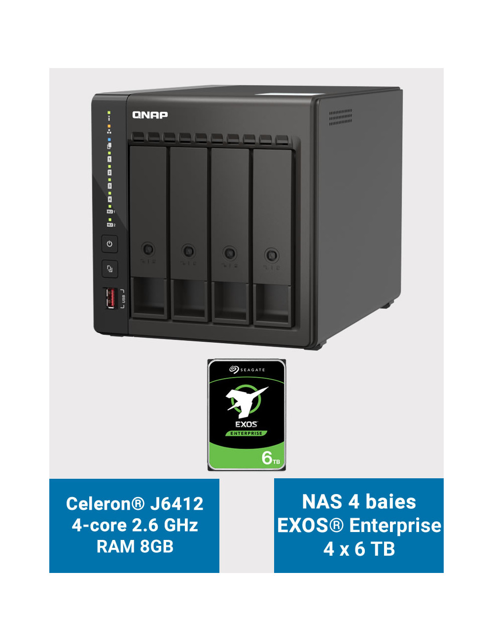 QNAP TS-453E 8GB Serveur NAS 4 baies EXOS Enterprise 24To (4x6To)