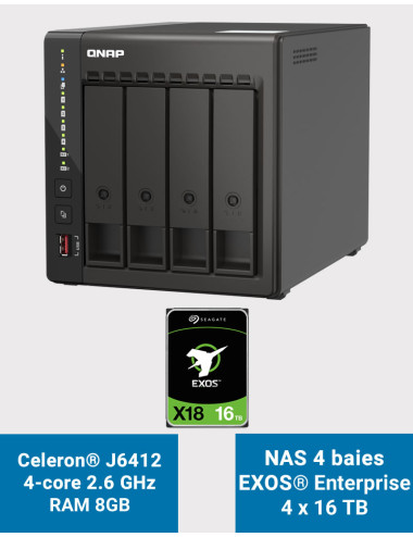 QNAP TS-453E 8GB Servidor NAS 4 bahías EXOS Enterprise 64TB (4x16TB)