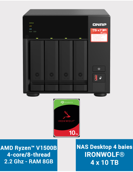 Qnap TS-473A 8GB Servidor NAS 4 bahías IRONWOLF 40TB (4x10TB)