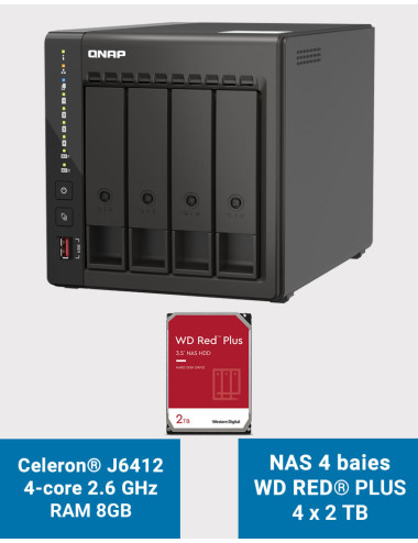 QNAP TS-453E 8GB Serveur NAS 4 baies WD RED PLUS 8To (4x2To)