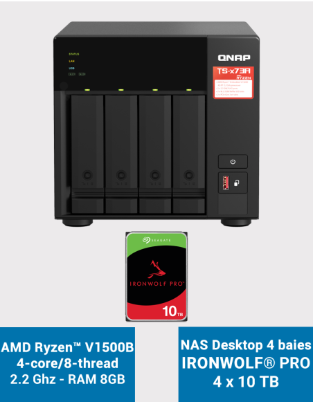 Qnap TS-473A 8GB Serveur NAS 4 baies IRONWOLF PRO 40To (4x10To)