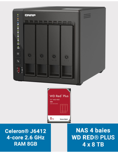 QNAP TS-453E 8GB Serveur NAS 4 baies WD RED PLUS 32To (4x8To)