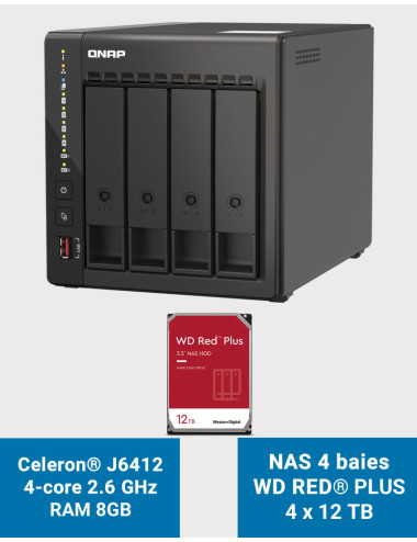 QNAP TS-453E 8GB Serveur NAS 4 baies WD RED PLUS 48To (4x12To)