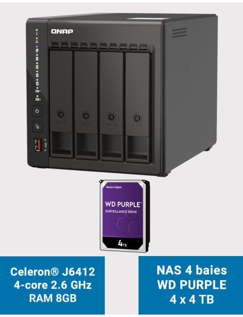 QNAP TS-453E 8GB Serveur NAS 4 baies WD PURPLE 16To (4x4To)