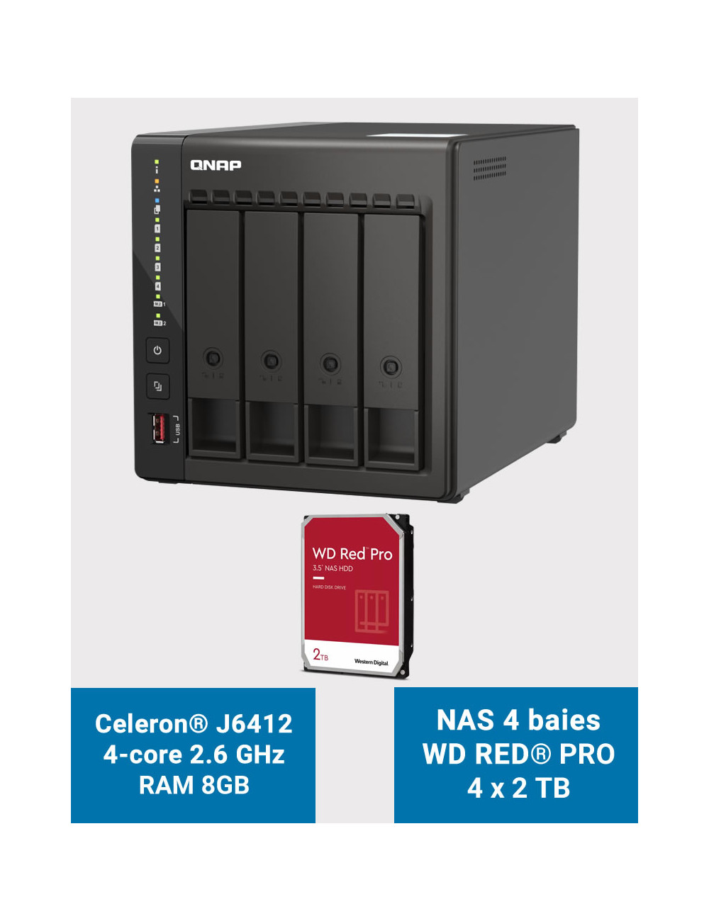 QNAP TS-453E 8GB Serveur NAS 4 baies WD RED PRO 8To (4x2To)