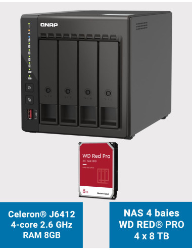 QNAP TS-453E 8GB Servidor NAS 4 bahías WD RED PRO 32TB (4x8TB)