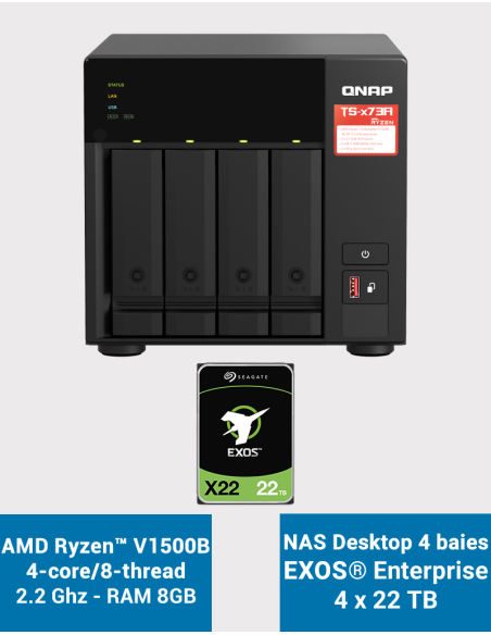 Qnap TS-473A 8GB Serveur NAS 4 baies EXOS Enterprise 88To (4x22To)