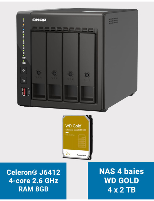 QNAP TS-453E 8GB Serveur NAS 4 baies WD GOLD 8To (4x2To)