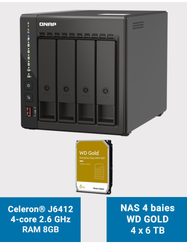 QNAP TS-453E 8GB Serveur NAS 4 baies WD GOLD 24To (4x6To)