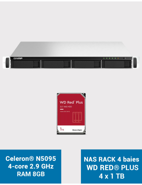 QNAP TS-464U 8GB Serveur NAS Rack 1U 4 baies WD RED PLUS 4To (4x1To)