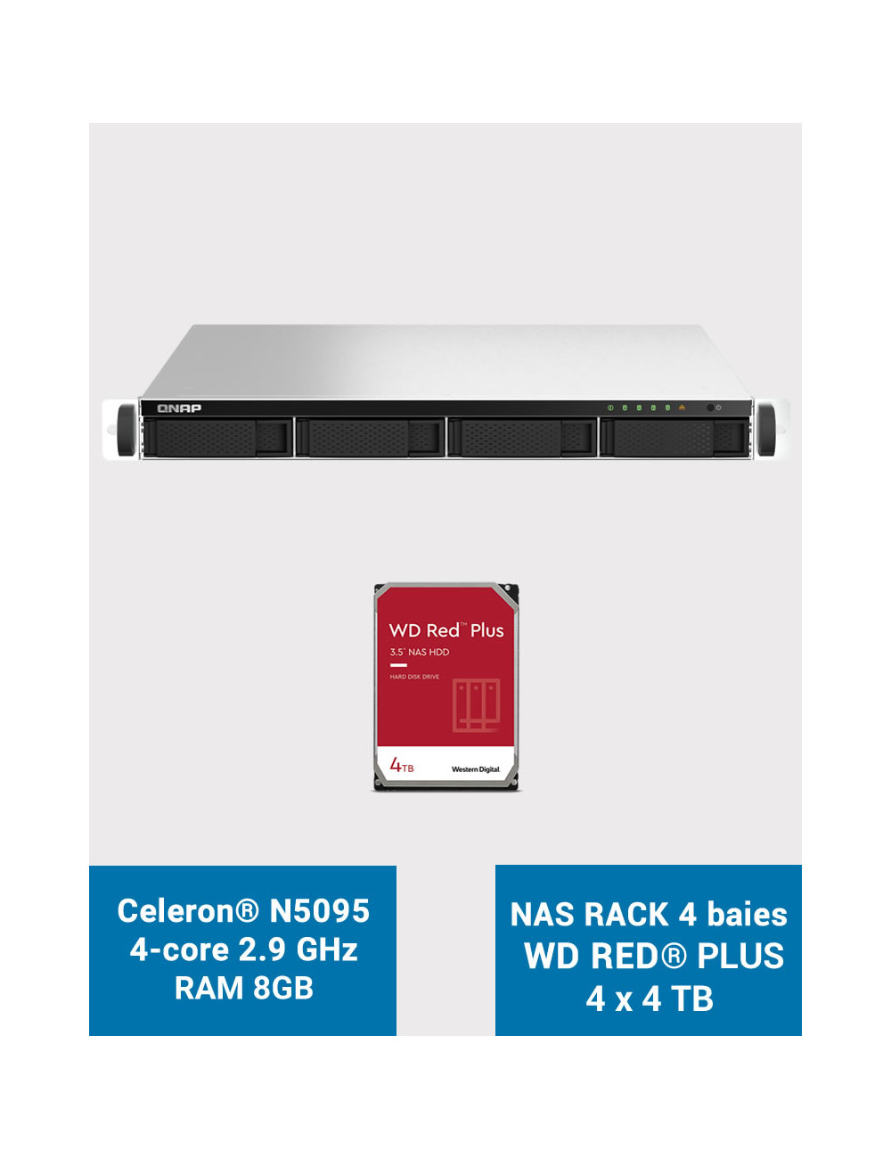 QNAP TS-464U 8GB Serveur NAS Rack 1U 4 baies WD RED PLUS 16To (4x4To)