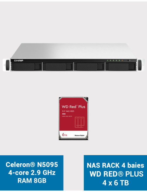 QNAP TS-464U 8GB Serveur NAS Rack 1U 4 baies WD RED PLUS 24To (4x6To)