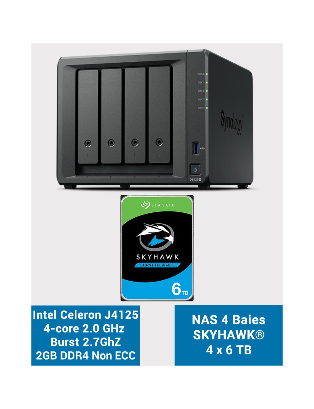 Synology DS423+ 2Go Serveur NAS SKYHAWK 24To (4x6To)