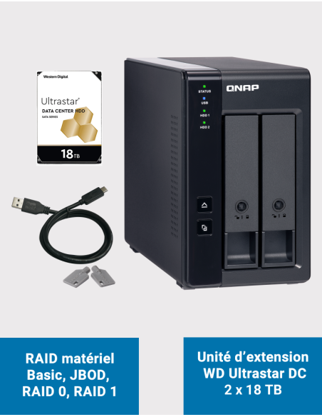 Qnap TR-002 Unidad de expansión de 2 bahías WD Ultrastar DC 36TB (2x18TB)